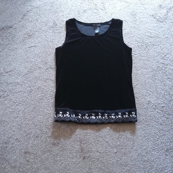 NOTATIONS BLACK VELVET SLEEVELESS TOP - Picture 1 of 2